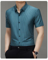 Camisas para Hombres con Rayas Verticales Sin Costuras Sensación de Alta Gama, Vestuario Formaal Casual, Manga Corta, Moda para Hombres - details 4