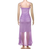 BUNO-vestidos de fiesta de malla irregulares, novedad de 2024, vestido ceñido con tirantes finos, vestido largo fruncido a la moda para mujer - details 44