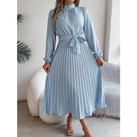 Vestido pequeño de manga larga plisado con cuello alto para mujer, ropa elegante, - details 9