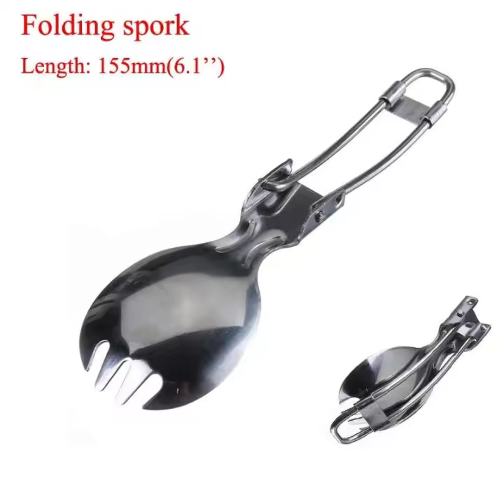 Utensilios de cocina largos, mochila, tenedor deportivo, cuchillo plegable de acero inoxidable y cuchara, juego de cubiertos para picnic y camping, villa - 1