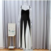 Vestidos largos elegantes de retazos en blanco y negro, vestido ajustado de manga larga con cuello redondo a la moda para mujer, batas de fiesta de noche para mujer - details 3