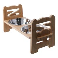 Cuencos ajustables para perros, platos duraderos con soporte, comedero para perros con 2 cuencos de acero inoxidable, cuencos elevados de bambú para mascotas - details 2