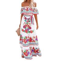 BUNO-Vestido largo con estampado de azafrán, primavera 2024, novedad de verano, soporte independiente, hombros descubiertos, estampado de flores rojas, vestido largo de gran tamaño, dobladillo ancho, sin mangas - details 10