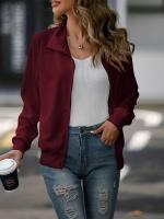 Chaqueta De Cuello Bandeo Para Mujer Con Cierre De Cremallera Y Estilo Deportivo Color Sólido Sudadera Suelta De Invierno - details 11