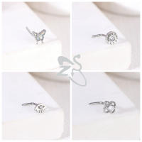 ZS-Piercing de nariz de acero inoxidable en forma de L, Perno de Nariz de cristal CZ brillante, flor, mariposa, forma de corazón, 20G, 1 pieza - details 6