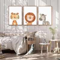 Póster decorativo para habitación de niños, animales salvajes de la selva, León, elefante, tigre, pintura en lienzo para guardería nórdica, arte de pared del dormitorio, decoración del hogar - details 2