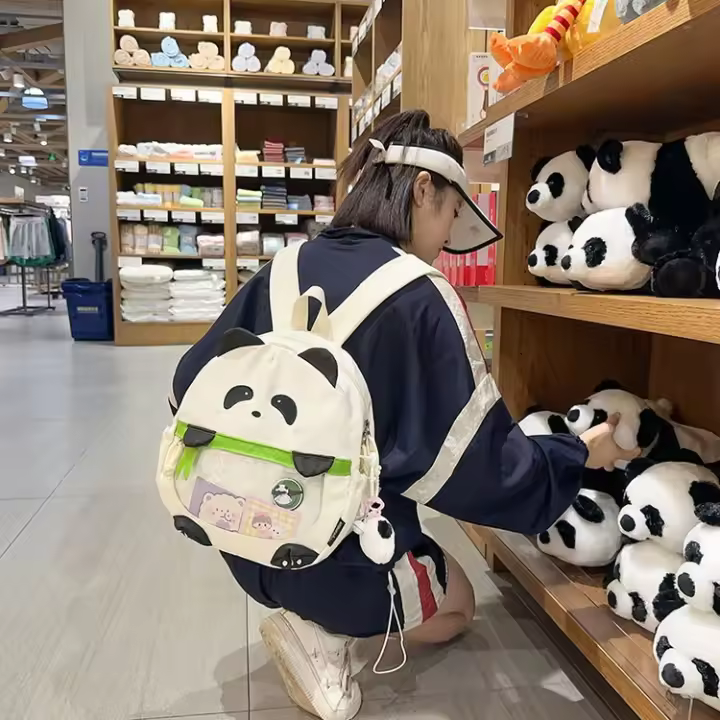 Mochila de Nylon para Estudiantes Universitarios Exterior Suave con Dibujos Animados de Panda - 1