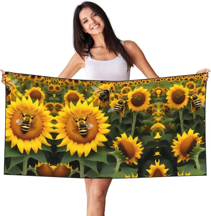 Toalla de piscina para hotel Four Seasons con estampado de abeja y girasol, alta absorción de agua, varios colores - 1
