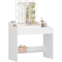Tocador con iluminación LED, brillo ajustable, mesa de maquillaje con espejo, tocador con 2 cajones y 2 compartimentos abiertos, moderno, blanco - details 15