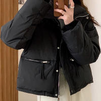 Women short thick cotton padded puffer jacket winter stand collar zipper basic coat outwear - details 6