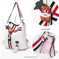 Mochila informal de gran capacidad, Correa desmontable con cremallera, bolso de hombro con colgante de oso, mochila con estampado de rayas - details 4