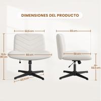 Silla de Oficina sin Reudas, Silla Piernas Cruzadas con Función Mecedora, Silla de Escritorio Ancha para Juegos, Silla de Maquillaje sin Brazos para Casa, Marfil - details 20