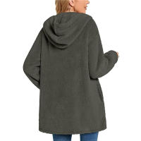 Chaqueta casual con botones de bolsillo y capucha polar para mujer - details 8