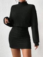 Vestido de Punto de Cuello Alto para Mujer Moda de Invierno Cálida y Suelta con Mangas Largas - details 0