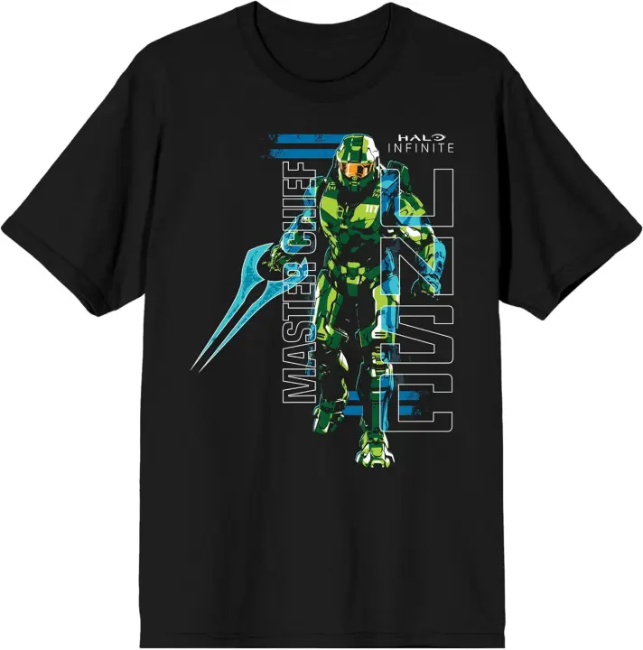 Camiseta de manga corta con cuello redondo para hombre, camisa con Logo UNSC de Halo Infinite Master Chief, color negro - 1