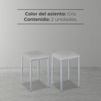 Taburetes de Cocina tapizados - Estructura sólida y firme - Estructura color aluminio y asiento en polipiel - Color del asiento: gris. Contenido: 2 unidades. Medidas: 35 x 35 x 45 cm. - details 6