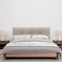 Cabecero de Polipiel o Tela Acualine Liso con Botones y Patas Tapizado de Alta Gama Cabezal Lujo Cama Dormitorio Moderno Acolchado (Tela Beige, 145x105cm (Camas 120/135/140)) - details 1