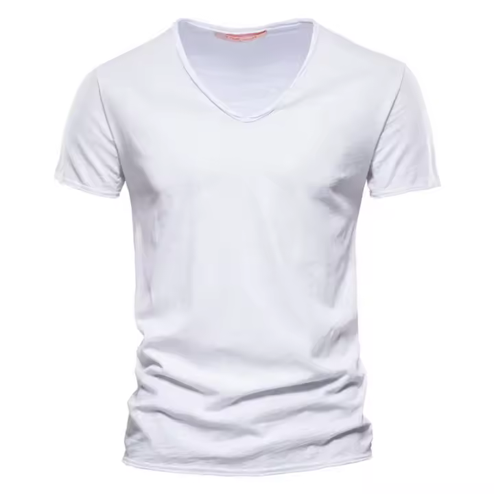 Camiseta 100% de algodón con cuello en V para hombre, camisetas deportivas ajustadas para correr, camisetas sólidas para hombre, camisetas de manga corta de verano para hombre - 1