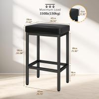 Taburetes Altos de Cocina, Taburete Cocina de 66 cm, Taburete Alto de Cuero de Pu Negro, Taburetes de Cocina con Cojín de 6 cm de Grosor y Base de Metal, Taburetes Altos para Mostrador Cocina, HBS513B - details 2