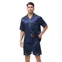Conjunto de Pijama de Manga Corta para Hombre de Talla Grande Pantalones Cortos de Satén, Ropa de Dormir Fresca, Traje de Pijama Informal de Verano - details 2