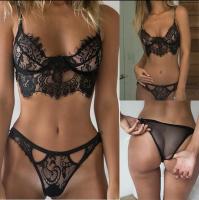 Conjunto de lencería de encaje talla grande: sujetador transparente y bralette de tanga, ropa interior sexy y cómoda en negro - details 4