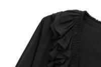, Nueva serie de vestido de manga larga elegante apilado decorativo hasta la rodilla con cuello en V para mujer con cinturón para temperamento femenino - details 14