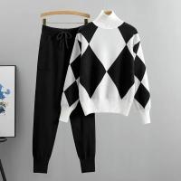 Conjunto de 2 Piezas de Punto para Mujer Jersey Grueso Informal Musulmán, Top y Pantalón de Punto - details 4