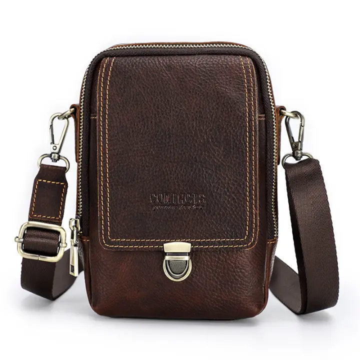 Bolso de Bandolera Casual para Hombres CONTACT'S de Cuero Genuino con Bolsillo para Teléfono Bolso de Cintura para Viajes Material de Lining Poliéster Tamaño Pequeño Estilo de Moda con Rayas - 1