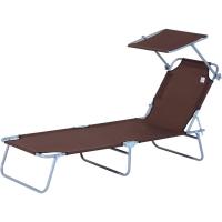 Silla de Jardín Exterior Tumbona Reclinable, Desmontable, Ángulo Regulable, Respaldar Ajustable en 4 Niveles para Balcón, Piscina, Patio 187x58x36 cm Marrón - details 0