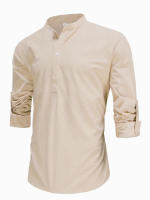 Blusa de manga larga con cuello Henley para hombre, camisa informal de talla grande, Azul, Gris, blanco, 3xl, 2xl, 44, 42 - details 4
