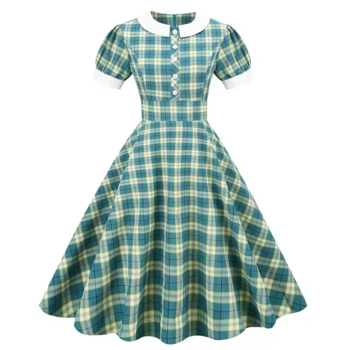 Elegante Vestido Vintage Rockabilly Cuello Penter-Pan Retro Araya A-e de Cintura Alta - 1