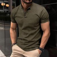 Polo de manga corta para hombre, camiseta informal de talla grande Henley con cuello, color beige, rojo, verde, 2xl - details 7
