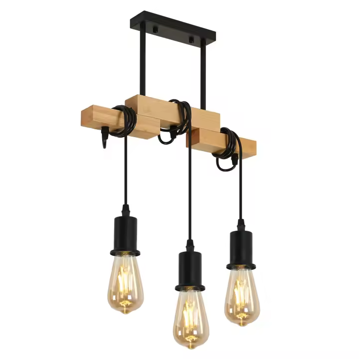 Goeco Lámpara Colgante de Madera Rústica Iluminación Interior Eficiente en Energía con 3 Bombillas - 1