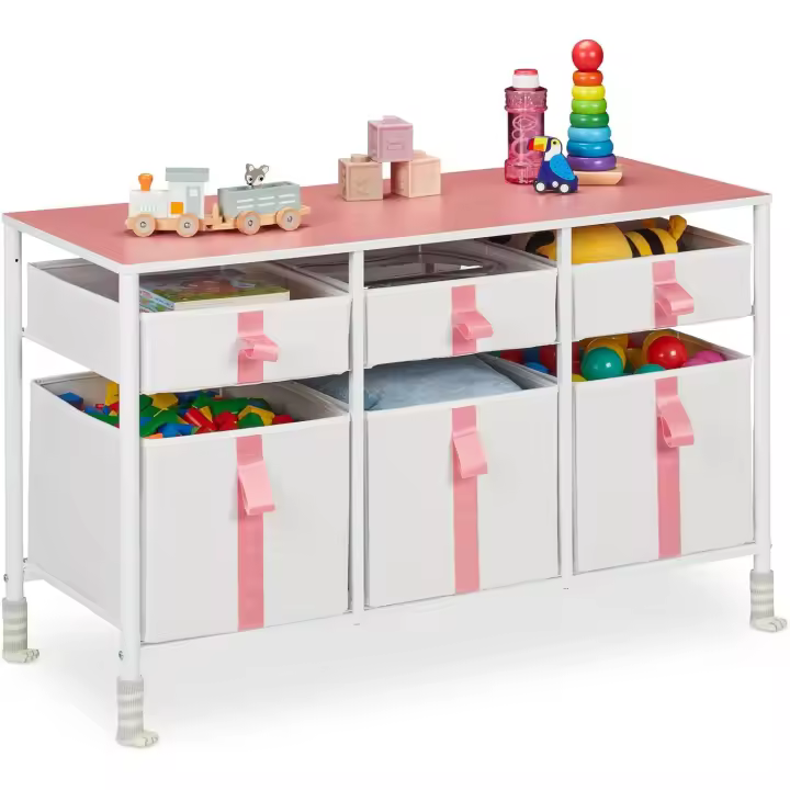 Caja de Juguetes para Niños Cómoda de 6 Cajones Material de Poliéster Blanco y Rosa - 1