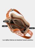 Bolso de hombro vintage de cuero genuino para mujeres, bolso tipo cubo de alta gama, bolso cruzado de piel de vaca de capa superior, bolso cruzado para mujeres - details 18