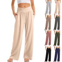 Pantalones De Algodón Y Lino Para Mujer Estilo Casual Cintura Baja De Temporada Todo El Año Pantalones Rectos Caídos De Pierna Ancha Color Sólido De Media Altura - details 27