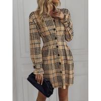 Vestido camisero de manga larga para mujer, elegante a cuadros, elástico de una pieza, moda coreana, informal, para fiesta - details 12