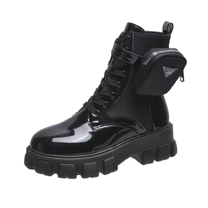 Botas martin mujer Otoño Invierno moda zapatos planos con cordones botas negras Mujer - 1