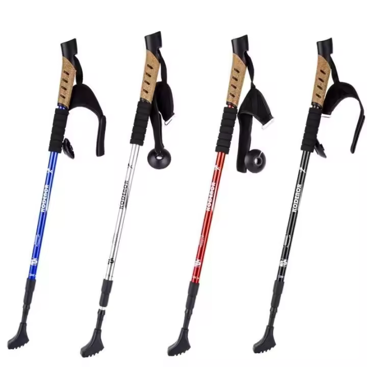 Bastones ultraligeros de aluminio ajustables de 3 secciones, bastón de senderismo plegable con agarre de corcho y accesorios que se compran por separado - 1