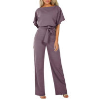 Mameluco Capri recortado de pierna ancha para mujer, pantalones Palazzo, mono de manga corta con pajarita - details 22
