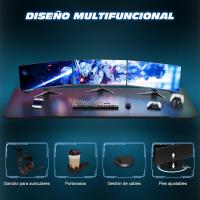 Mesa de Juegos Gamer Z Ergonómica Fibra de Carbono Negro 120 x 60 cm Ideal para Ordenador con Soporte para Auriculares - details 12