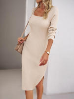 Vestido de punto acanalado para mujer, suéter ajustado con aberturas, elegante, de manga larga, otoño e invierno, 2023 - details 25