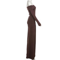 BUNO-Vestido de fiesta elegante con hebilla de Metal fruncido de cinta cuello de barra de manga completa ajustado fiesta de cumpleaños ajustado largo - details 19