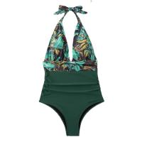 Bikini de una pieza para mujer, Bañador con estampado de flores, cuello en V profundo, ropa de playa sin espalda - details 1