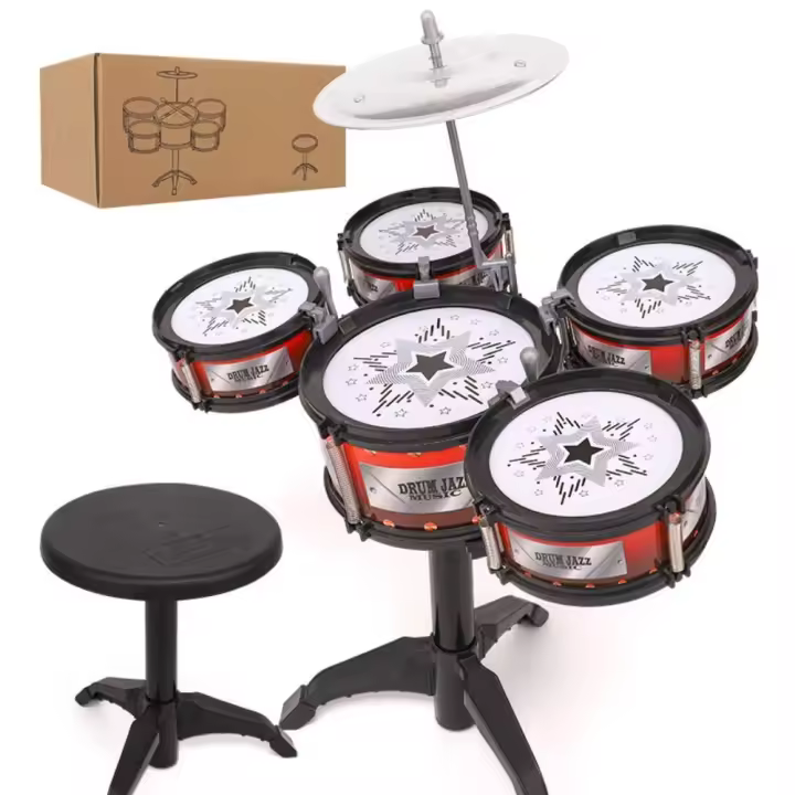 Con baquetas, 5 tambores, instrumentos musicales, tambor de Jazz, simulación de música, 5 tambores - 1