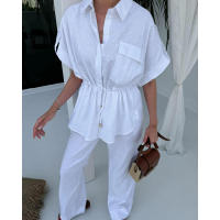 Novedad de verano, moda informal para mujer, conjunto de dos piezas con bolsillo y cordón estilo Cargo, ropa de mujer - details 20