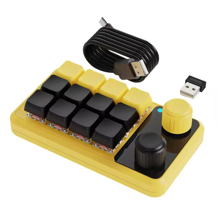 Teclado con perilla RGB para juegos, accesorio mecánico Hotswap Macropad, programación Macro 2,4G, personalizado, negro y amarillo - 1