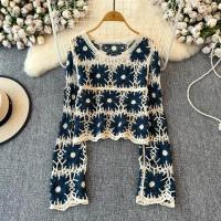 Suéter de punto de ganchillo de manga larga para mujer, Top corto de punto abierto transparente, jersey para adolescente, traje de playa bohemio para Otoño e Invierno - details 2