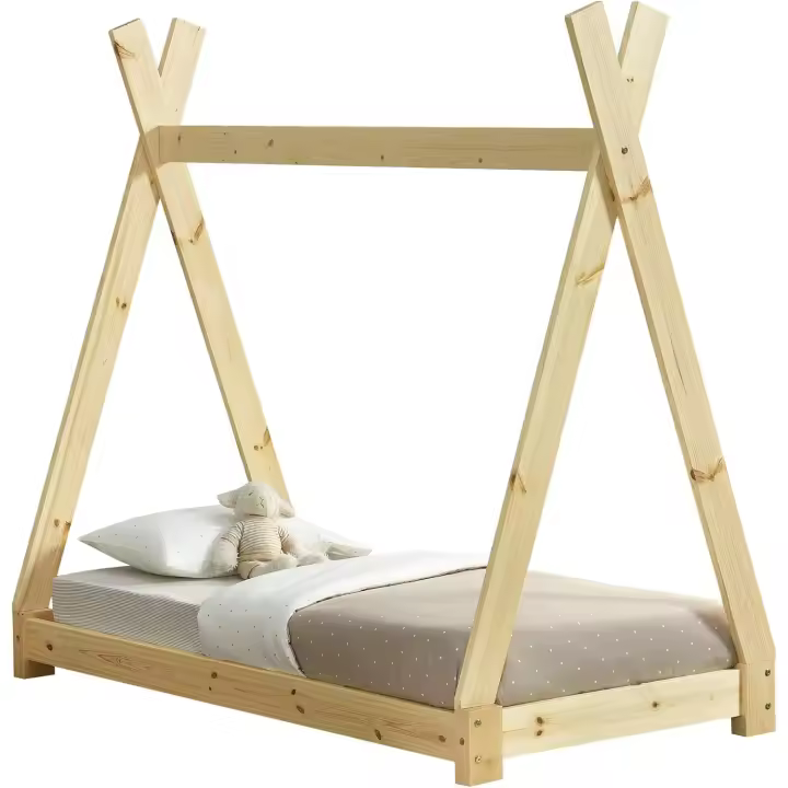 Cama para niños pequeños Cama Infantil 160 x 80cm Estructura Tipi de Madera Pino Blanco Mate - 1
