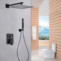 Grifo de ducha empotrado, conjunto completo de ducha de mano, sistema de lluvia, cabezal de ducha, cascada, cuadrado - details 3